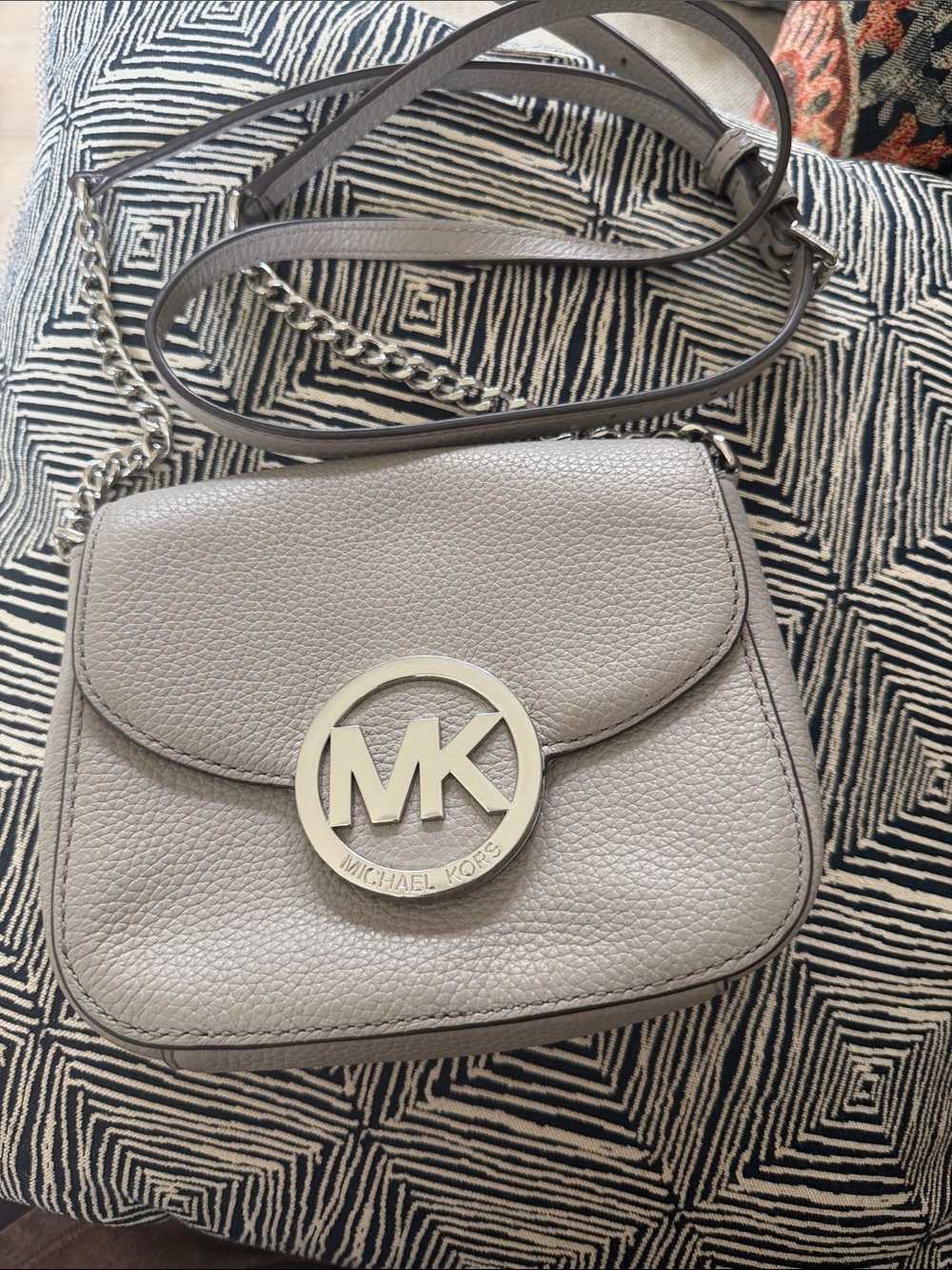 Small Michael Kors Pebbled Leather Crossbody Bag in Taupe